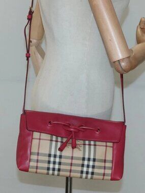 BURBERRY Nova Check Shoulder Bag PVC Pink Beige gold Auth KD447